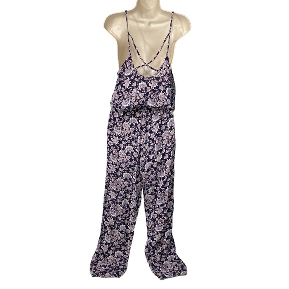 Lucky Brand Jumpsuit Womens Size L Halter Floral Sleeveless Pockets Strappy - Picture 7 of 11